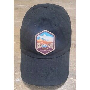 Zion National Park Black Hat Cap Adjustable Strap Utah